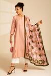 Thee Modern Roots_Pink , Satin Embroidery Talking Parrot Print Dupatta _Online_at_Aza_Fashions