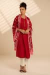 Thee Modern Roots_Red Printed Lotus Crimson Dupatta _Online_at_Aza_Fashions