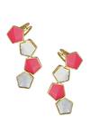 Shop_Varnika Arora_Gold Plated Pearls Arlo Geometric Pattern Embellished Earrings _at_Aza_Fashions