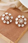 Shop_Ishhaara_Gold Plated Kundan Stones Embellished Stud Earrings _at_Aza_Fashions