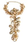 Shop_Vaidaan_Gold Plated Pearls, Beads Morska Seashell Hathphool_at_Aza_Fashions