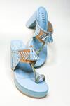 Buy The Alter Blue Embellished Powder Tassel Block Heels at Aza Fashions Buy_The Alter_Blue Embellished Powder Tassel Block Heels _at_Aza_Fashions