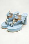 Shop The Alter Blue Embellished Powder Tassel Block Heels at Aza Fashions Shop_The Alter_Blue Embellished Powder Tassel Block Heels _at_Aza_Fashions