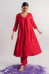 Buy_Tussah By Siddhi Shah_Red Chanderi Hand Embroidered Sequins V Neck A-line Kurta And Pant Set  _at_Aza_Fashions