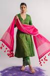 Tussah By Siddhi Shah_Green Kurta  Tissue Hand Embroidered Sequins V Neck And Salwar Set  _Online_at_Aza_Fashions