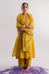 Buy_Tussah By Siddhi Shah_Yellow Slub Silk Hand Embroidered Sequins Sleeve Hem Kurta And Pant Set  