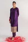 Buy_Tussah By Siddhi Shah_Purple Kurta  Slub Silk Hand Embroidered Sequins Hem And Pant Set  _at_Aza_Fashions