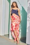 Shop_Izzumi Mehta_Orange Crepe Floral Print Gathered Skirt _at_Aza_Fashions