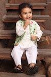 Buy_FAYON KIDS_Green Kurta Georgette Embroidery Mirror Bundi And Set_at_Aza_Fashions