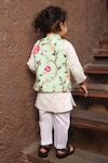 FAYON KIDS_Green Kurta Georgette Embroidery Mirror Bundi And Set_Online_at_Aza_Fashions