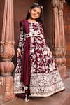 Buy_Fayon Kids_Maroon Georgette Embroidery, Pearls, Tassels Floral Parsi Work Anarkali Set _at_Aza_Fashions