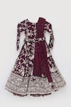 Shop_Fayon Kids_Maroon Georgette Embroidery, Pearls, Tassels Floral Parsi Work Anarkali Set _Online_at_Aza_Fashions