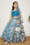 Buy_FAYON KIDS_Blue Lehenga Net Embroidery Sequin Leaf Pattern And Blouse Set _at_Aza_Fashions