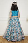 Shop_FAYON KIDS_Blue Lehenga Net Embroidery Sequin Leaf Pattern And Blouse Set_at_Aza_Fashions