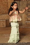 Buy_Fayon Kids_Peach Organza, Cotton Sequins, Beads Butterfly Embroidered Top And Sharara Set _at_Aza_Fashions