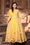 Buy_Fayon Kids_Yellow Georgette Embroidery Parsi Work Lehenga Set _at_Aza_Fashions