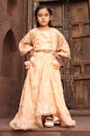 Buy_Fayon Kids_Peach Georgette Sequins, Tassels Embroidered Jacket Draped Skirt Set _at_Aza_Fashions
