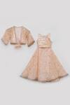 Shop_Fayon Kids_Peach Georgette Sequins, Tassels Embroidered Jacket Draped Skirt Set _at_Aza_Fashions