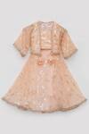 Buy_Fayon Kids_Peach Georgette Sequins, Tassels Embroidered Jacket Draped Skirt Set _Online_at_Aza_Fashions