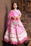 Buy_Fayon Kids_Pink Net, Organza Lace, Sequins, Embroidery Thread Lehenga Set_at_Aza_Fashions