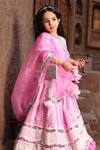 Shop_Fayon Kids_Pink Net, Organza Lace, Sequins, Embroidery Thread Lehenga Set_at_Aza_Fashions
