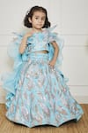 Buy_Fayon Kids_Blue Net Sequins, Embroidery 3d Crop Top And Skirt Set _at_Aza_Fashions