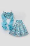 Fayon Kids_Blue Net Sequins, Embroidery 3d Crop Top And Skirt Set _Online_at_Aza_Fashions