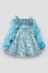 Buy_Fayon Kids_Blue Net Sequins, Embroidery 3d Crop Top And Skirt Set _Online_at_Aza_Fashions