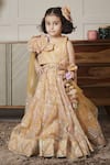 Buy_FAYON KIDS_Yellow Net Embroidery 3d Sequin Crop Top And Skirt Set _at_Aza_Fashions