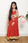 Buy_Fayon Kids_Red Georgette Sequins, Zari Embroidered Anarkali With Jacket _at_Aza_Fashions