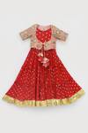 Fayon Kids_Red Georgette Sequins, Zari Embroidered Anarkali With Jacket _Online_at_Aza_Fashions
