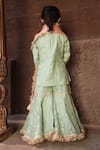 FAYON KIDS_Green Kurta And Sharara Chanderi Embroidery Aari Set_Online_at_Aza_Fashions