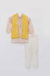 Shop_FAYON KIDS_Yellow Kurta Georgette Embroidery Parsi Work Bundi And Set _at_Aza_Fashions