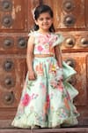 Buy_FAYON KIDS_Green Net Embroidery 3d Flower And Crop Top _at_Aza_Fashions