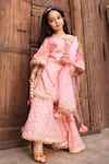 Buy_FAYON KIDS_Peach Kurta And Sharara Georgette Embroidery Sequin Stitchline Set _at_Aza_Fashions