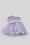 Shop_FAYON KIDS_Purple Shimmer Foil Embroidery Swarovski Metallic One Shoulder Frock _at_Aza_Fashions