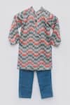 Buy_Fayon Kids_Blue Cotton Embroidery Zig Zag Print Kurta Set _Online_at_Aza_Fashions