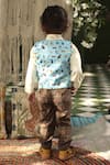 Shop_FAYON KIDS_Blue Cotton And Shirt Fabric Printed Animal Waist Coat And Pant Set _at_Aza_Fashions