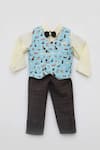 Buy_FAYON KIDS_Blue Cotton And Shirt Fabric Printed Animal Waist Coat And Pant Set _Online_at_Aza_Fashions