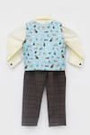 Shop_FAYON KIDS_Blue Cotton And Shirt Fabric Printed Animal Waist Coat And Pant Set _Online_at_Aza_Fashions