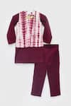 Shop_Fayon Kids_Maroon Cotton Embroidery Tie Dye Kurta Set _at_Aza_Fashions