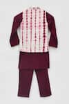 Shop_Fayon Kids_Maroon Cotton Embroidery Tie Dye Kurta Set _Online_at_Aza_Fashions