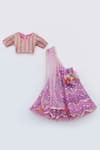Fayon Kids_Purple Georgette, Organza Gota Patti, Sequins Chevron Bandhej Print Lehenga Set _Online_at_Aza_Fashions
