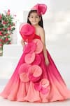 Buy_FAYON KIDS_Coral Georgette Solid Pleated One-shoulder Gown_at_Aza_Fashions