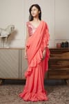 Buy_FAYON KIDS_Coral Georgette Embroidered Sequins Pre-stitched Saree With Blouse_at_Aza_Fashions