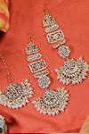 Shop_Ishhaara_Gold Plated Stones, Pearls Studded Chandbalis With Maangtikka _at_Aza_Fashions