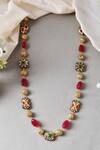 Shop_Ishhaara_Multi Color Stones Embellished And Carved Work Long Necklace _at_Aza_Fashions