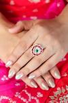 Buy_Ishhaara_Red Patchwork, Diamonds Ruby Embellished Ring _at_Aza_Fashions