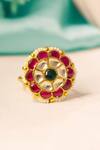 Shop_Ishhaara_Red Patchwork, Diamonds Ruby Embellished Ring _at_Aza_Fashions