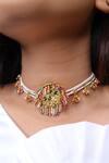 Buy_Vaidaan_Gold Plated Beads Zinnia Pendant Choker _at_Aza_Fashions